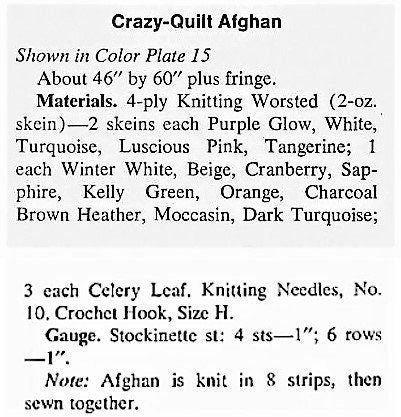 Vintage Knitting Pattern Crazy Quilt Afghan Knitted Patchwork Squares Blanket PDF Instant Digital Download Embroidery Work 4 Ply