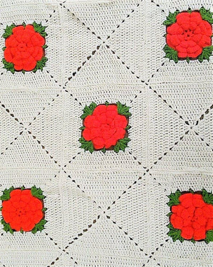 Vintage Crochet Pattern Ruffles Roses Granny Square Afghan & Pillow Set PDF Instant Digital Download Petal Rose Flowers Blanket 60x72 10 Ply