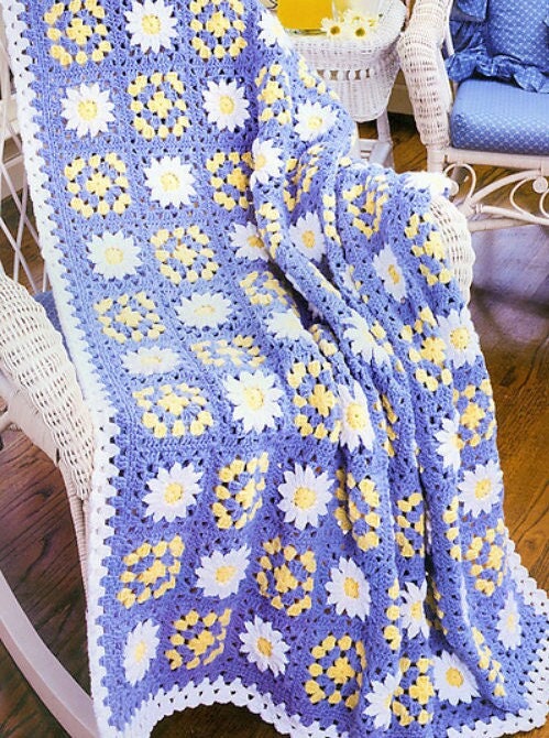 Vintage Crochet Pattern Daisies and Grannies Afghan PDF Instant Digital Download Pretty Daisy Flower Granny Square Blanket 10 Ply