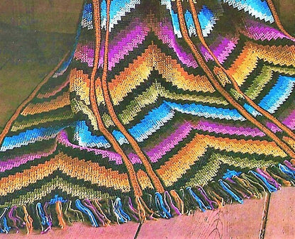 Vintage Crochet Pattern Florentine Chevron Ripple Afghan PDF Instant Digital Download Embroidered Jewel Tones Tunisian Stitch 54x72 10 Ply
