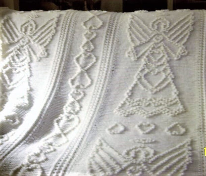 Vintage Crochet Pattern Heavenly Angels Hearts Paneled Afghan PDF Instant Digital Download Puffy Bobble Picots & Tunisian Stitch 10 Ply