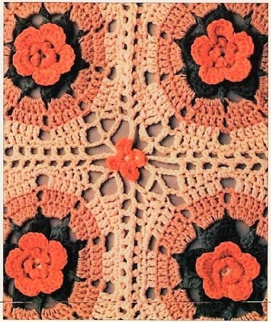 Vintage Crochet Pattern Rose Circles in Granny Squares Flower Afghan Bedspread PDF Instant Digital Download Pretty Floral Blanket 10 Ply
