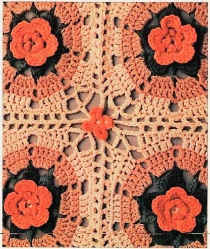 Vintage Crochet Pattern Rose Circles in Granny Squares Flower Afghan Bedspread PDF Instant Digital Download Pretty Floral Blanket 10 Ply