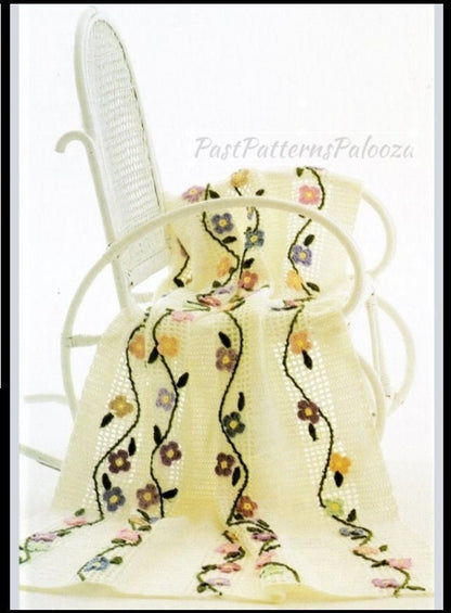 Vintage Crochet Pattern Climbing Flower Vines Afghan PDF Instant Digital Download Floral Garden Fence Blanket 4 Ply