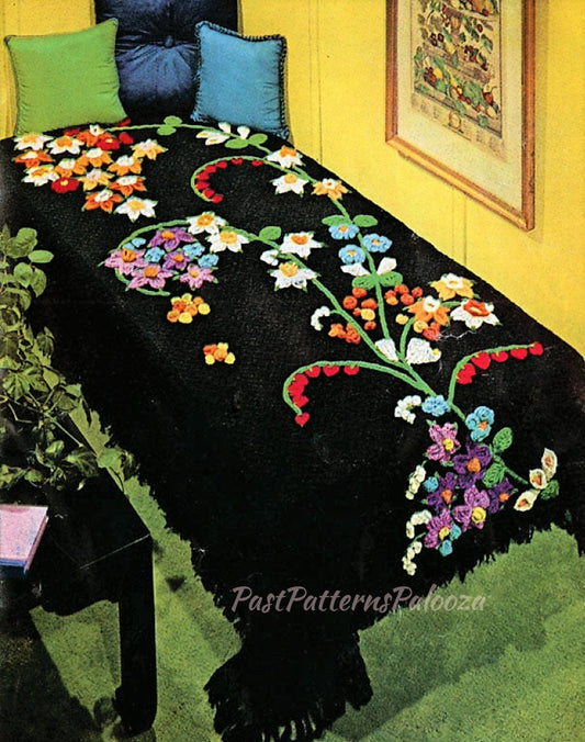 Vintage Crochet Flower Fountain Squares Afghan Pattern PDF Instant Digital Download Lilies Wildflower Floral Spray Bedspread 10 Ply