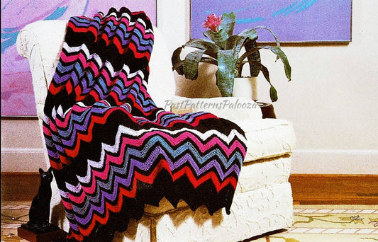 Vintage Crochet Pattern Classic Ripple Chevron Afghan Berry Lavender PDF Instant Digital Download Traditional Wave Blanket 51x79 10 Ply
