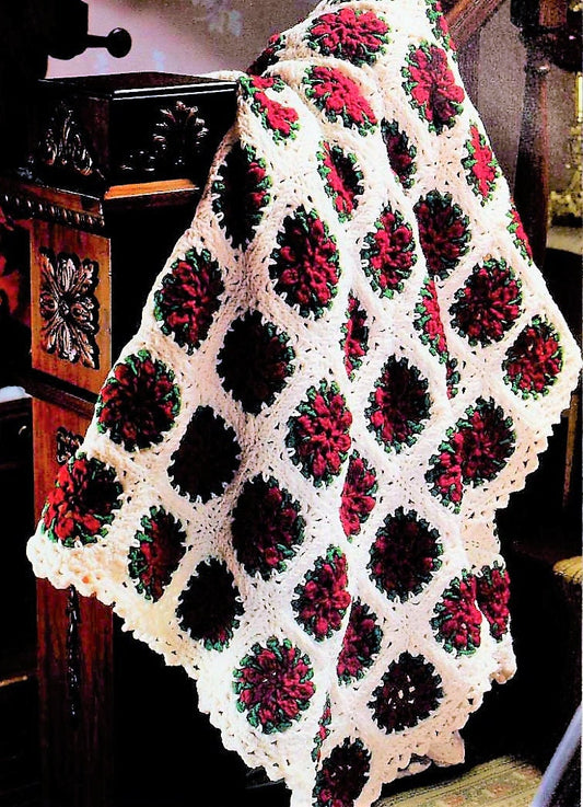 Vintage Crochet Pattern Christmas Poinsettia Flower Afghan Pattern Granny Squares PDF Instant Digital Download Holiday Throw Blanket 4 Ply