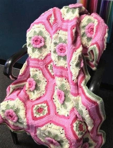 Vintage Crochet Pattern Octagon Granny Squares Bed of Roses Afghan PDF Instant Digital Download Blanket Throw 40x60 10 Ply
