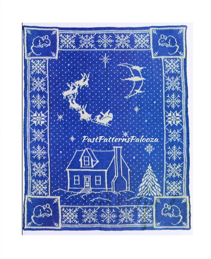 Vintage Knitting Pattern The Night Before Christmas Sky Scene Afghan PDF Instant Digital Download Reversible Fair Isle  Blanket 10 Ply