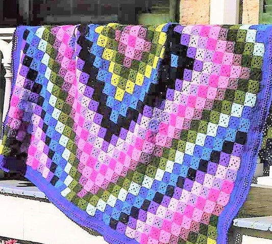 Vintage Crochet Pattern Mosaic Diamond Afghan Small Granny Squares Design PDF Instant Digital Download Checkered Blanket 72" Square 5 Ply