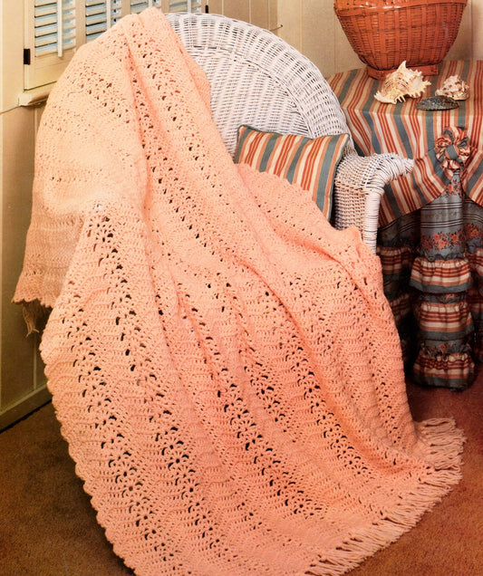 Vintage Crochet Open Shell Lacy Afghan Pattern PDF Instant Digital Download Pretty Lace Stripes Afghan 40x60 10 Ply