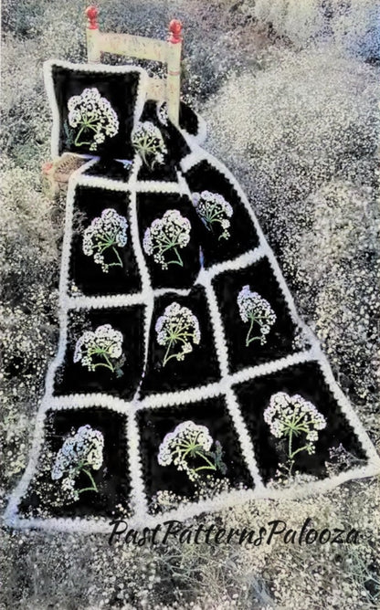 Vintage Crochet Pattern Queen Annes Lace Flower Afghan Pillow Set PDF Instant Digital Download French Knots Wildflower Squares 10 Ply