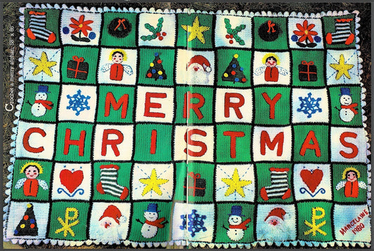 Vintage Crochet Pattern Merry Christmas Afghan Holiday Motif Applique Squares Design PDF Instant Digital Download 10 Ply