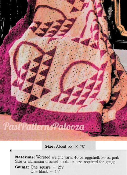 Vintage Crochet Pattern Hand Baskets Afghan Granny Squares Country Quilt Block Design PDF Instant Digital Download 55x70 10 Ply