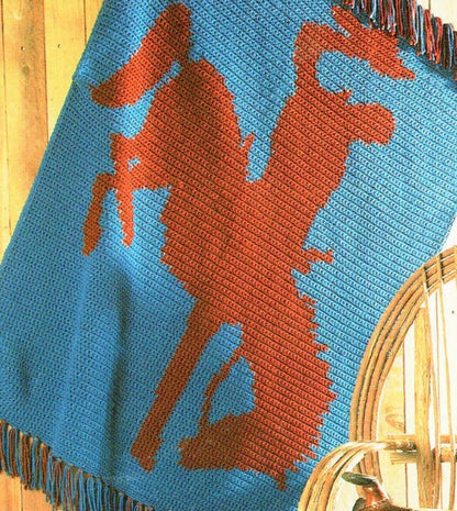 Vintage Crochet Pattern Old West Rodeo Afghan PDF Instant Digital Download Cowboy Bronco Blanket 44x57 12 Ply