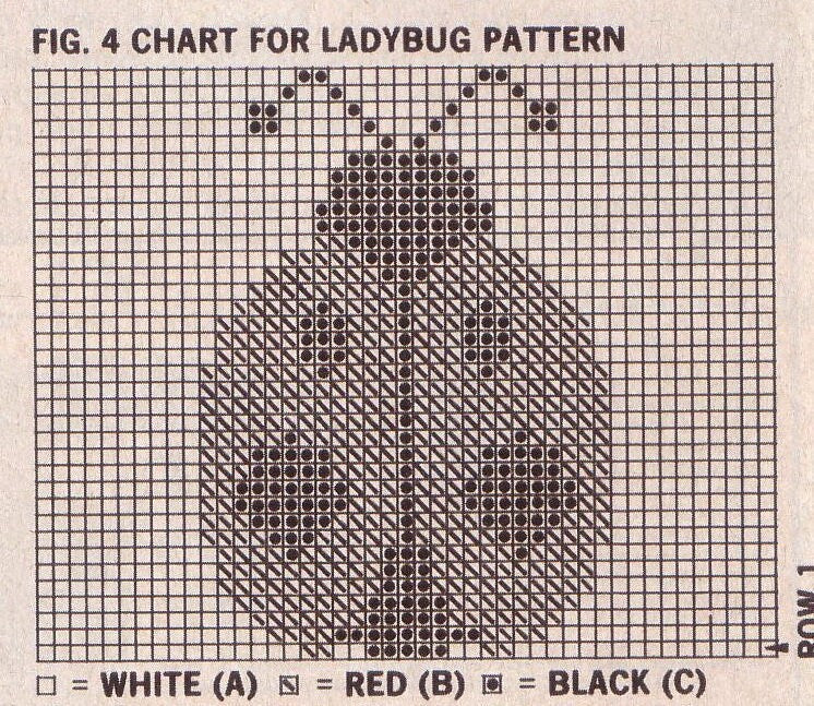 Vintage Knitting Pattern Ladybug  Stripes Afghan PDF Instant Digital Download Lady Bug Ladybird  Motif Throw Blanket 54x73 4 Ply