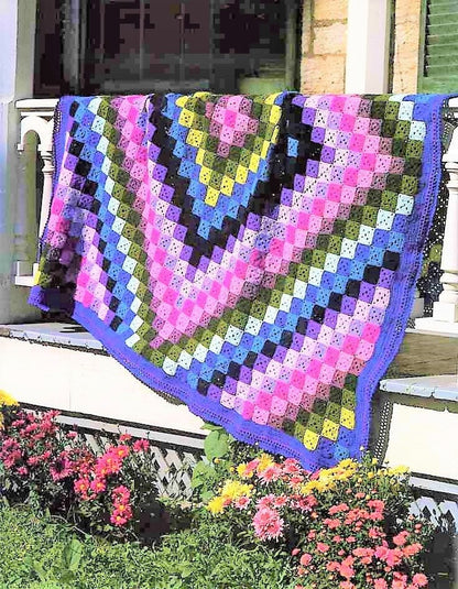 Vintage Crochet Pattern Mosaic Diamond Afghan Small Granny Squares Design PDF Instant Digital Download Checkered Blanket 72" Square 5 Ply