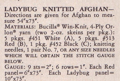 Vintage Knitting Pattern Ladybug  Stripes Afghan PDF Instant Digital Download Lady Bug Ladybird  Motif Throw Blanket 54x73 4 Ply