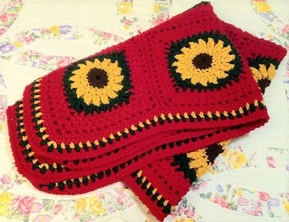 Vintage Crochet Pattern Bright Sunflowers Motif Granny Squares Afghan PDF Instant Digital Download Sun Flower Blanket 44x54 10 Ply