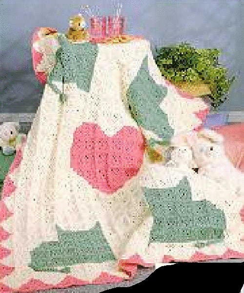 Vintage Crochet Pattern Country Kitty Cats and Heart Afghan PDF Instant Digital Download Cat Motif Throw Blanket 52x70 10 Ply