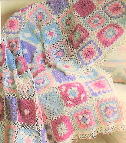 Vintage Crochet Pattern Pastel Granny Square Sampler Afghan Lightweight Lattice Lace Design PDF Instant Digital Download 10 Ply 61x85