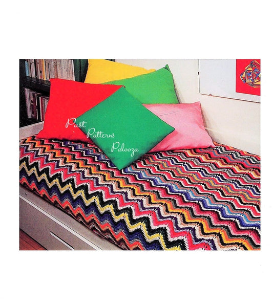 Vintage Crochet Pattern Striped Ripple Chevron Afghan Couch Cover PDF Instant Digital Download Colorful Scrapghan Blanket 4 Ply