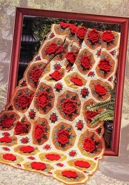 Vintage Crochet Pattern Antique Poppies Afghan Granny Octagon Squares PDF Instant Digital Download Popcorn Stitch Poppy Flowers 10 Ply