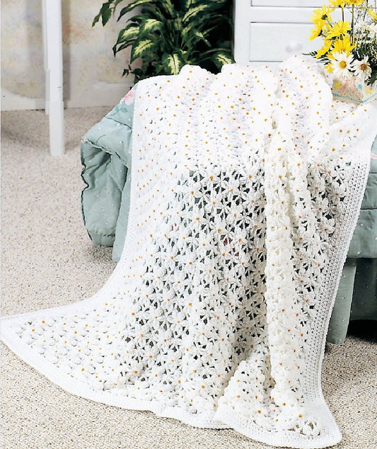 Vintage Crochet Lacy Daisy Afghan Pattern PDF Instant Digital Download Beautiful Flower Garden Field of Daisies Blanket 4 Ply 51x82