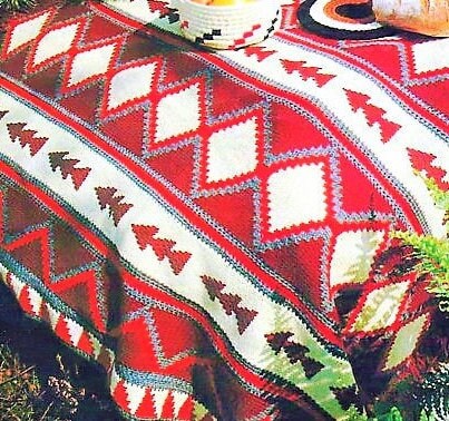 Vintage Knitting Pattern Navajo Native American Indian Blanket Afghan PDF Instant Digital Download Southwestern Aztec Diamonds Design 10 Ply