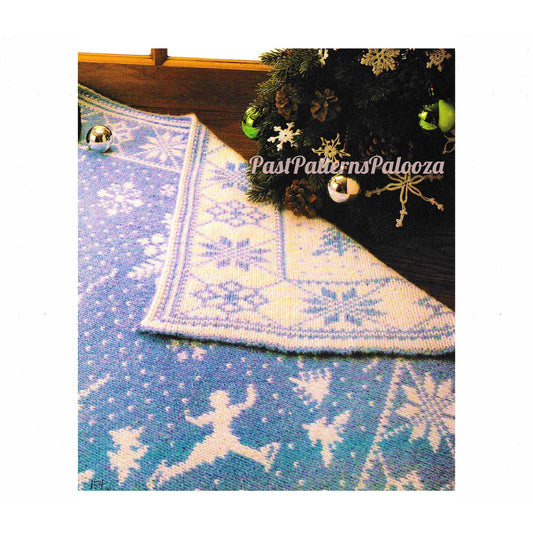Vintage Knitting Pattern Winter Wonderland Scene Afghan PDF Instant Digital Download Reversible Double-Knit Blanket 10 Ply