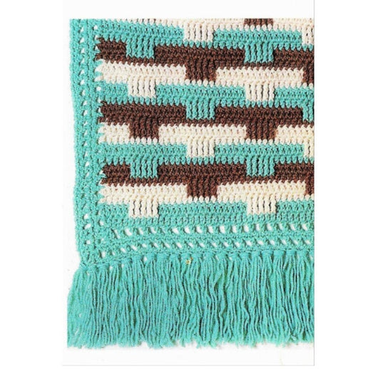 Vintage Crochet Pattern Pretty Basketweave Stitch Afghan PDF Instant Digital Download Interlocking Shapes Design Throw Blanket 46x55 10 Ply