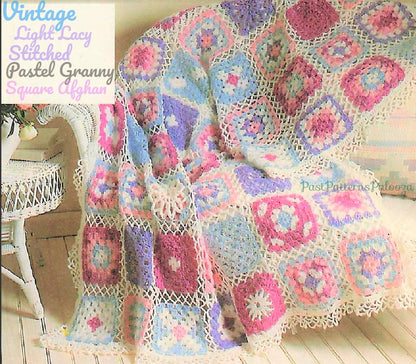 Vintage Crochet Pattern Pastel Granny Square Sampler Afghan Lightweight Lattice Lace Design PDF Instant Digital Download 10 Ply 61x85