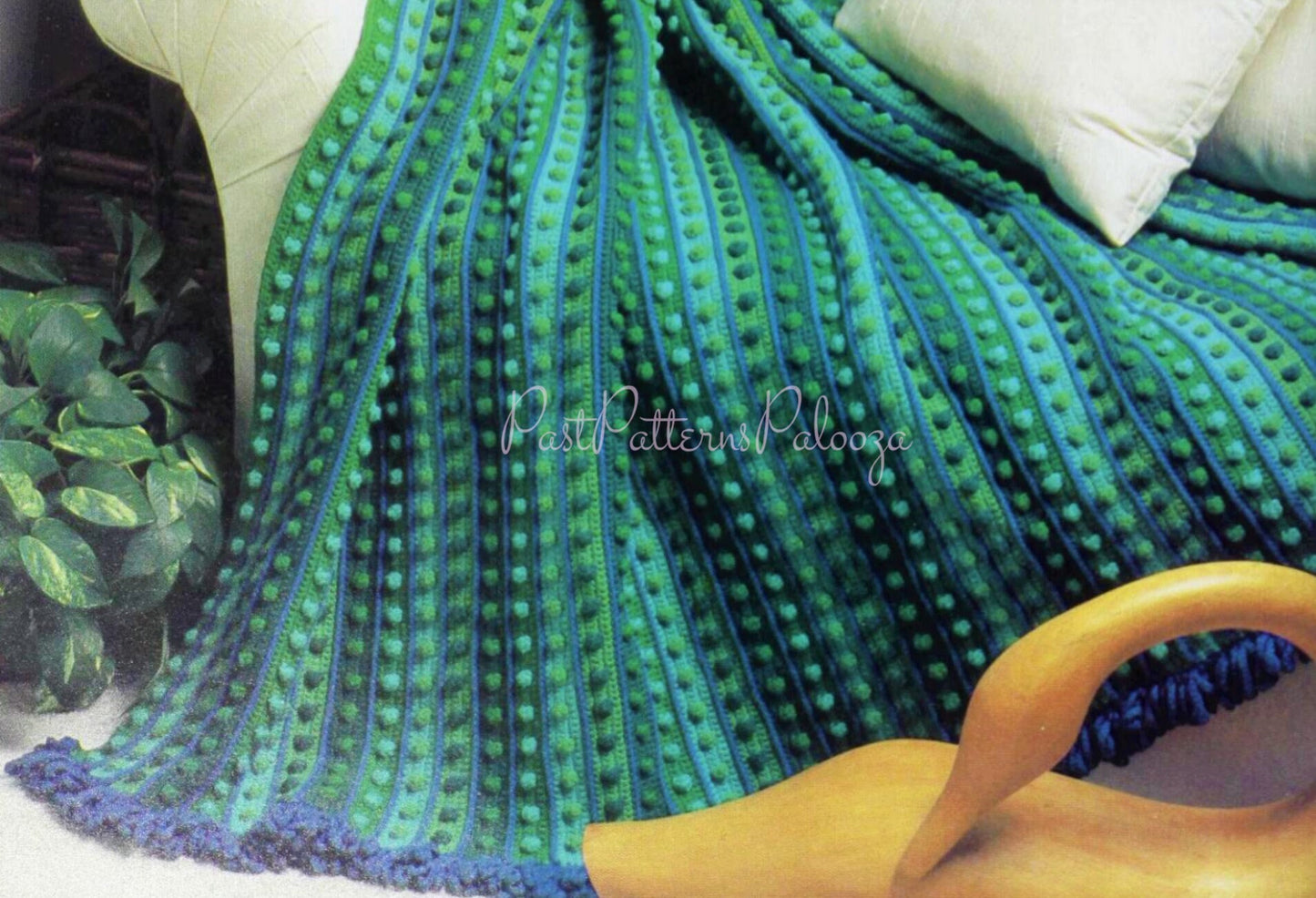 Vintage Crochet Pattern Polka Dot Clusters & Stripes Afghan PDF Instant Digital Download Loop Fringe Throw Blanket 62x65 10 Ply
