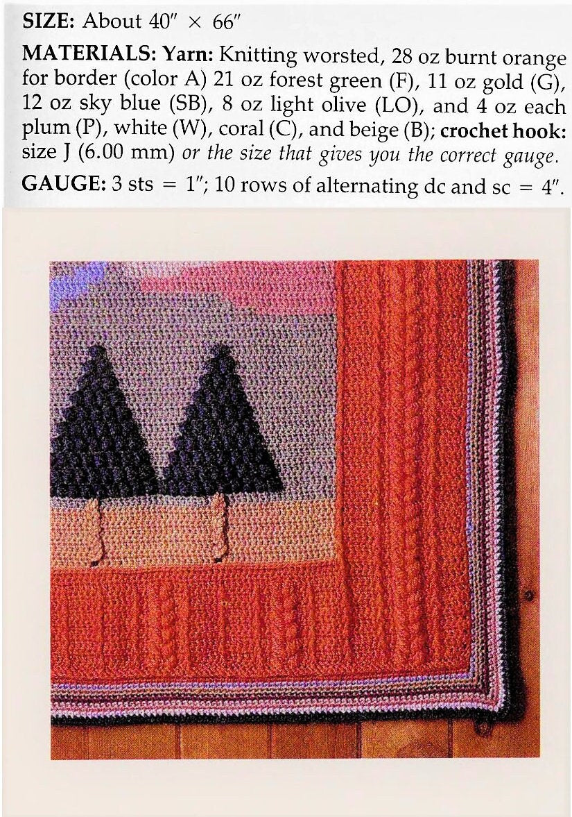 Vintage Crochet Pattern Rocky Mountains Evergreens Afghan Throw or Wall Hanging PDF Instant Digital Download Canadian Landscape 10 Ply