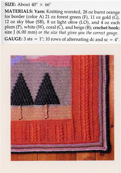 Vintage Crochet Pattern Rocky Mountains Evergreens Afghan Throw or Wall Hanging PDF Instant Digital Download Canadian Landscape 10 Ply