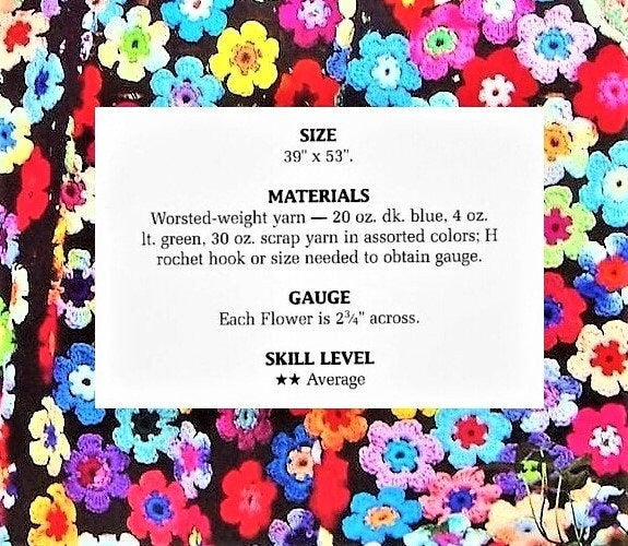 Vintage Crochet Pattern Pretty Posies Floral Afghan PDF Instant Digital Download Retro Flower Power Lapghan Scrapghan 39x53 10 Ply