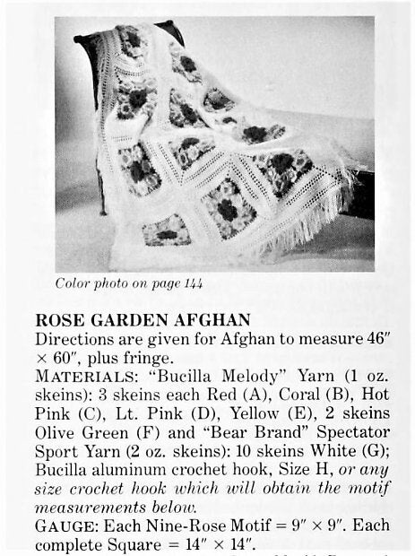 Vintage Crochet Pattern Rose Garden Squares Afghan PDF Instant Digital Download Pop Out Flowers Nine-Rose Motifs Lacy Borders Mohair 10 Ply