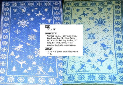 Vintage Knitting Pattern Winter Wonderland Scene Afghan PDF Instant Digital Download Reversible Double-Knit Blanket 10 Ply