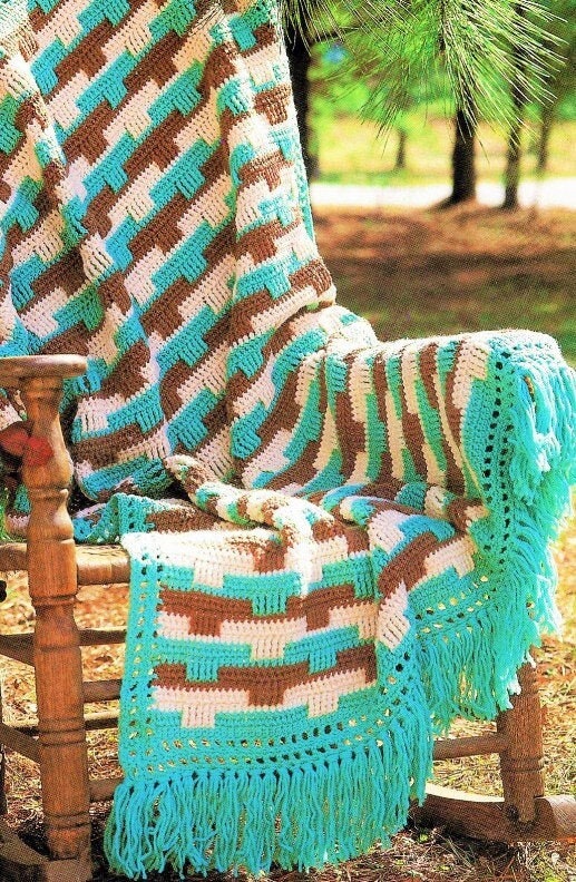 Vintage Crochet Pattern Pretty Basketweave Stitch Afghan PDF Instant Digital Download Interlocking Shapes Design Throw Blanket 46x55 10 Ply