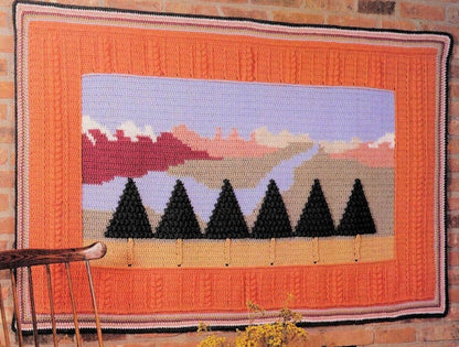 Vintage Crochet Pattern Rocky Mountains Evergreens Afghan Throw or Wall Hanging PDF Instant Digital Download Canadian Landscape 10 Ply