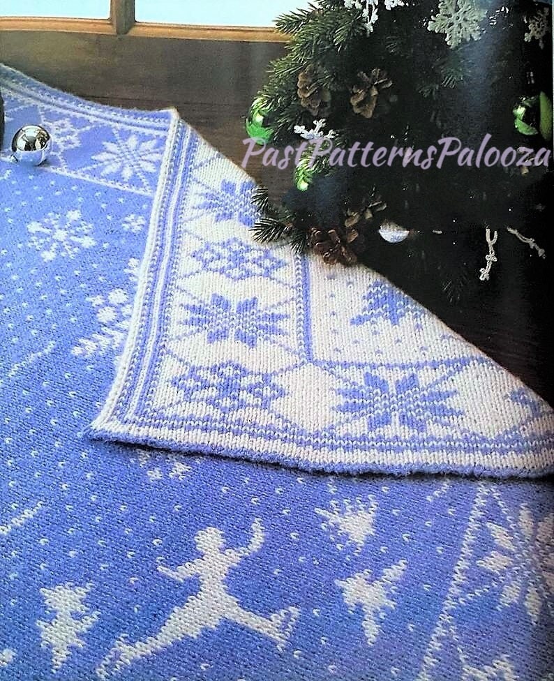 Vintage Knitting Pattern Winter Wonderland Scene Afghan PDF Instant Digital Download Reversible Double-Knit Blanket 10 Ply