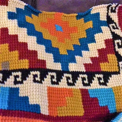 Vintage Crochet Geometric Indian Afghan Pattern PDF Instant Digital Download Retro Diamonds Indian Blanket Tunisian Stitch 51x72 10 Ply