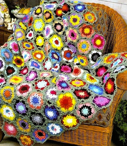 Vintage Crochet Pattern Quick Easy Granny Square Flowers Scrap Afghan PDF Instant Digital Download Picot Edge Scrapghan Blanket 10 Ply