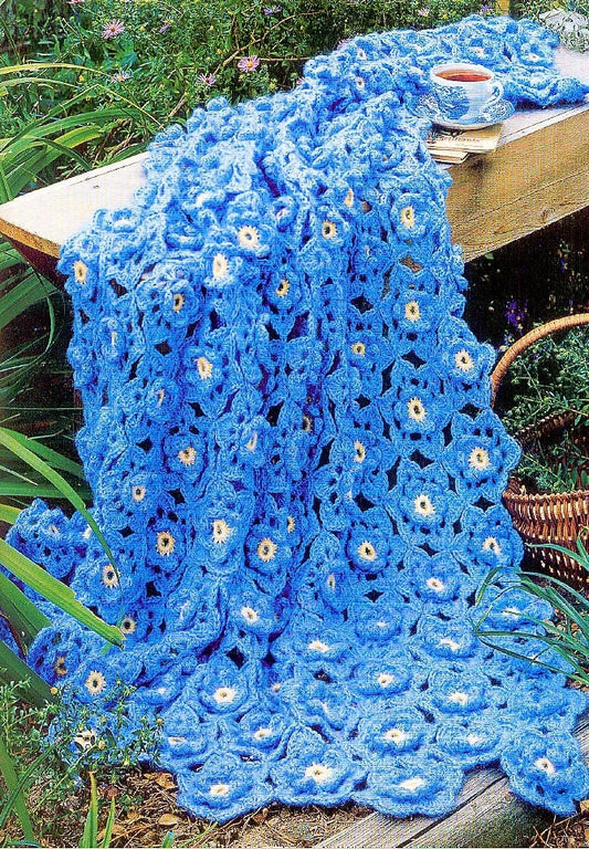Vintage Crochet Pattern Lacy Forget Me Not Flowers Afghan PDF Instant Digital Download Retro Floral Flower Patch Garden Throw Blanket 10 Ply