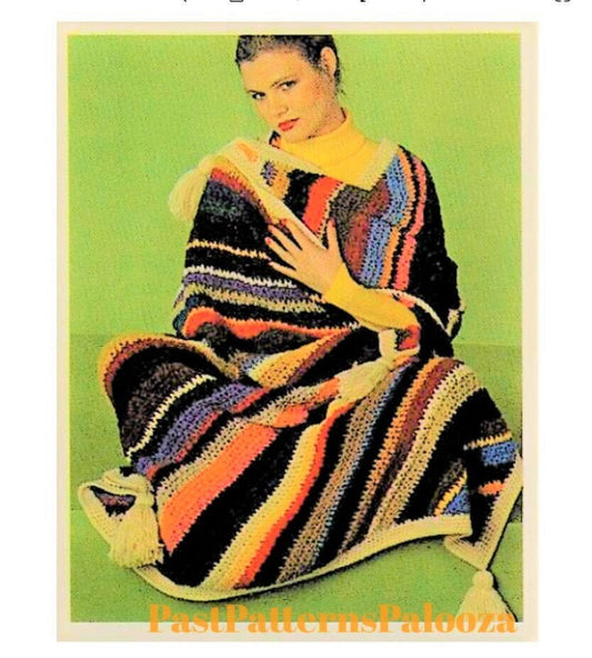 Vintage Crochet Pattern Boho Striped Square Afghan Blanket Tassel Corners PDF Instant Digital Download Multicolor Striped 10 Ply