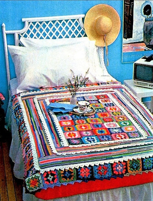 Vintage Crochet Pattern Classic Granny Squares & Lace Afghan Bed Spread PDF Instant Digital Download Beautiful 47x58 Throw Blanket 10 Ply