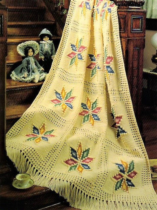 Vintage Crochet Pattern Antique Patchwork Stars Afghan Quilt Block Design PDF Instant Digital Download Puff & Tunisian Stitch Blanket 10 Ply
