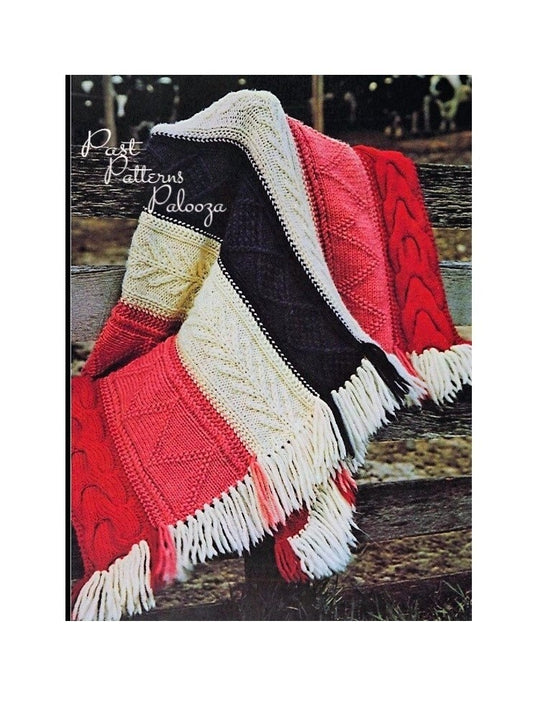 Vintage Knitting Pattern Classic Fisherman Knit Panel Afghan PDF Instant Digital Download Tree of Life Cabled Throw Blanket 10 Ply