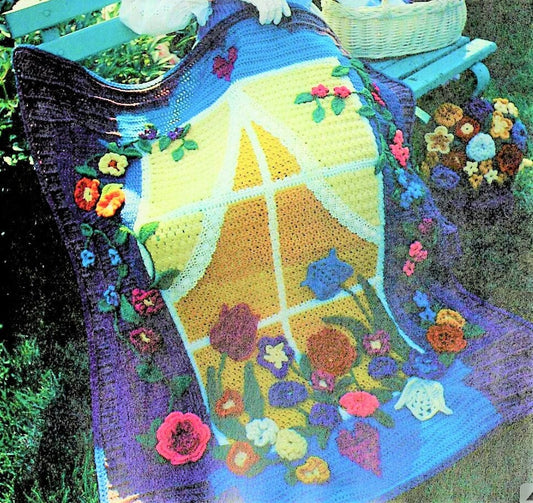 Vintage Crochet Pattern Beautiful Flower Window Box Afghan PDF Instant Digital Download Flower Box by Windowsill Design 10 Ply