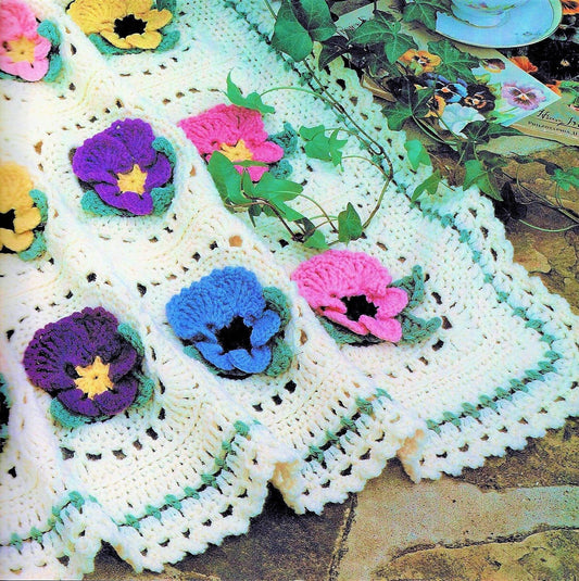 Vintage Crochet Pattern Pansy Patch Beautiful Pansies Flower Afghan PDF Instant Digital Download Retro Granny Square Pansies 48x69